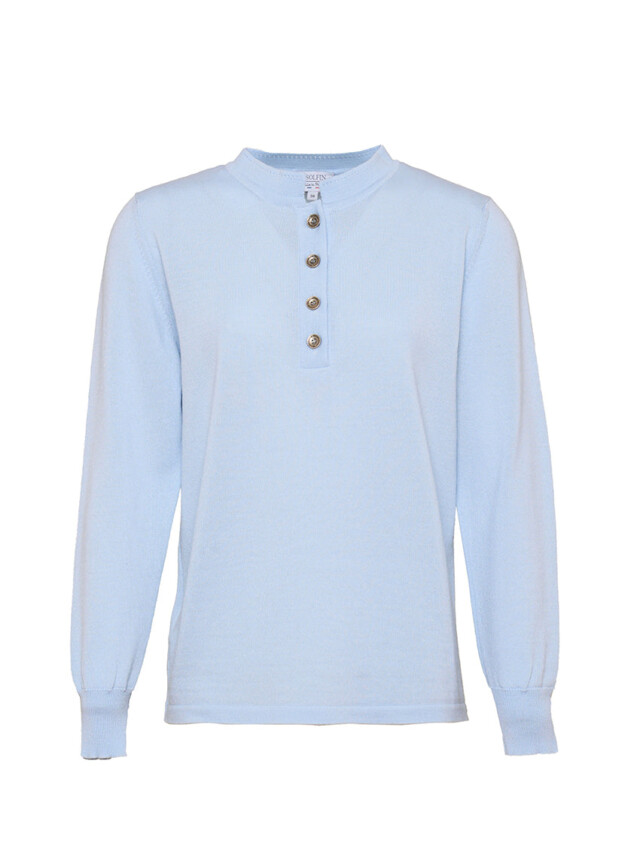 Maison-solfin - Pull femme col montant en laine mérinos bleu pastel – 36