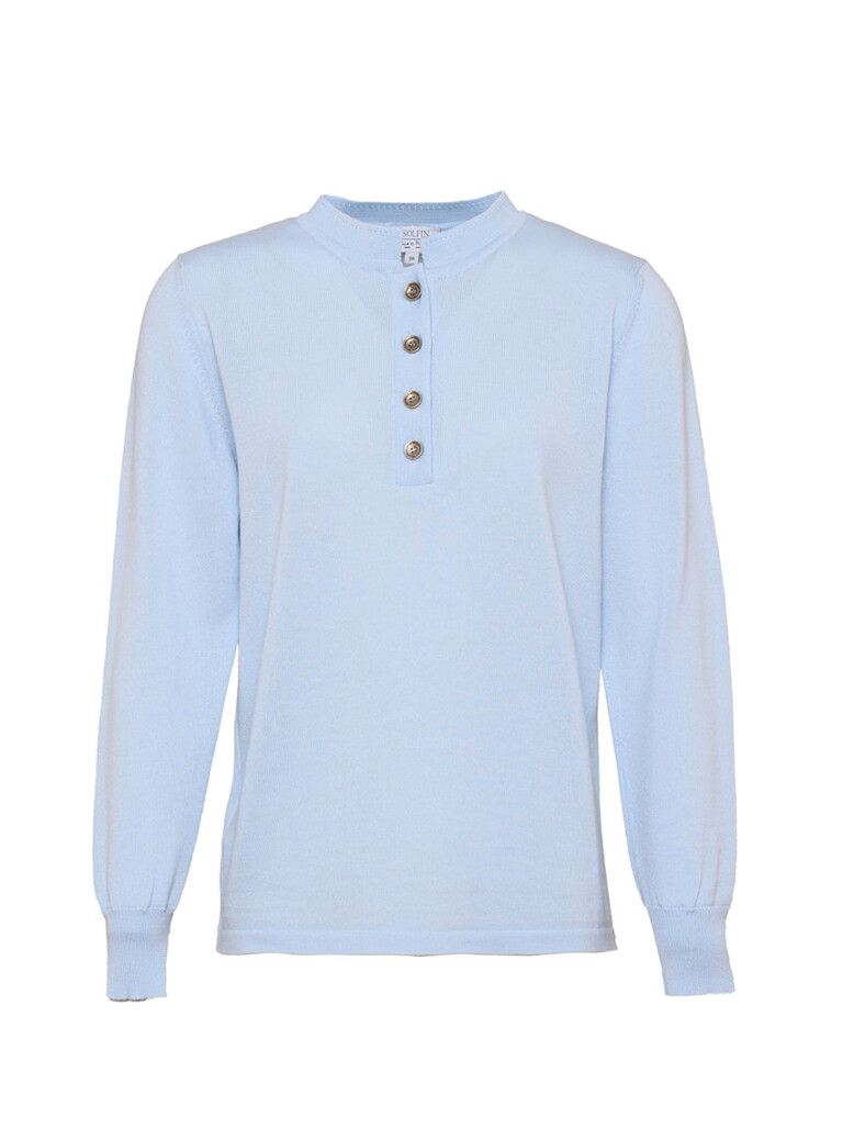 Maison-solfin - Pull femme col montant en laine mérinos bleu pastel – 36