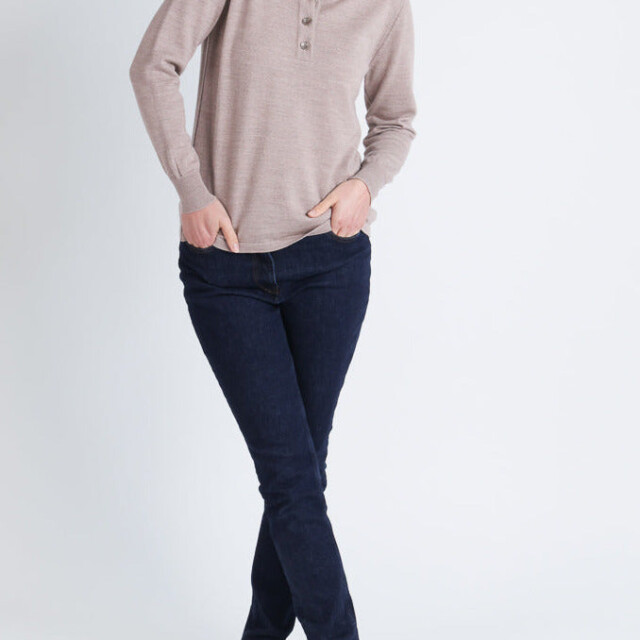Maison-solfin - Pull femme col montant en laine mérinos Beige Sable – 52