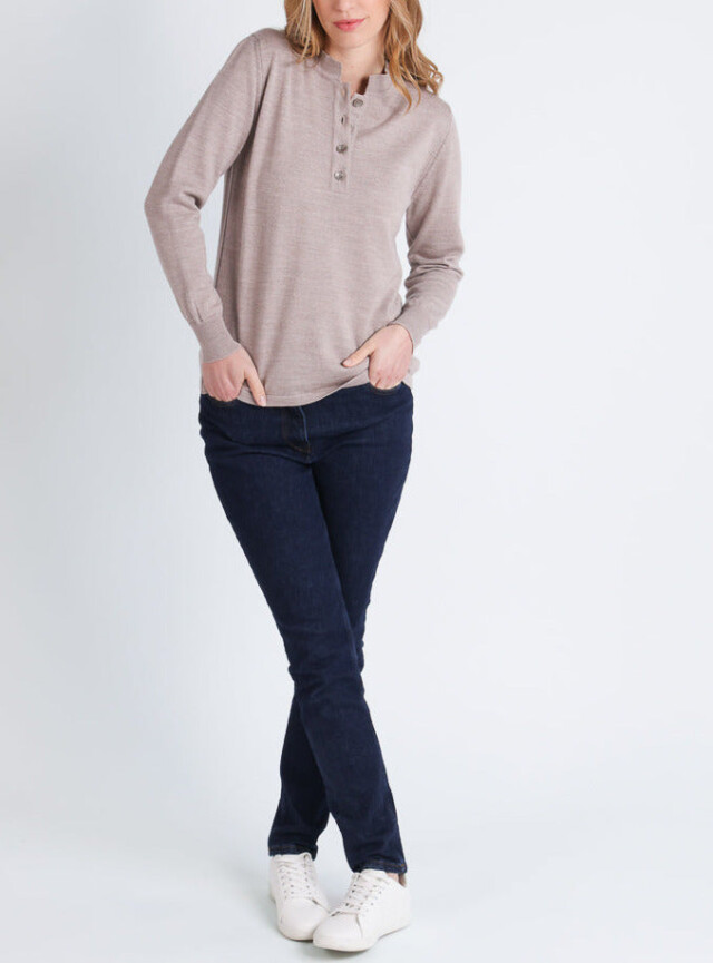 Maison-solfin - Pull femme col montant en laine mérinos Beige Sable – 52