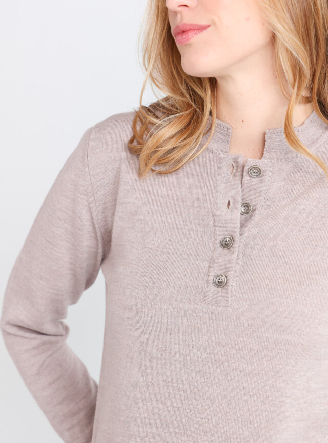 Maison-solfin - Pull femme col montant en laine mérinos Beige Sable – 52