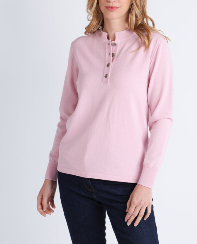 MAISON SOLFIN - Pull femme col montant en laine mérinos Rose léger