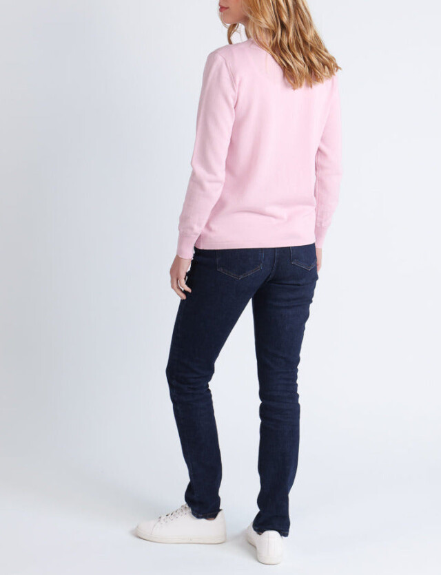 Maison-solfin - Pull femme col montant en laine mérinos Rose léger – 50