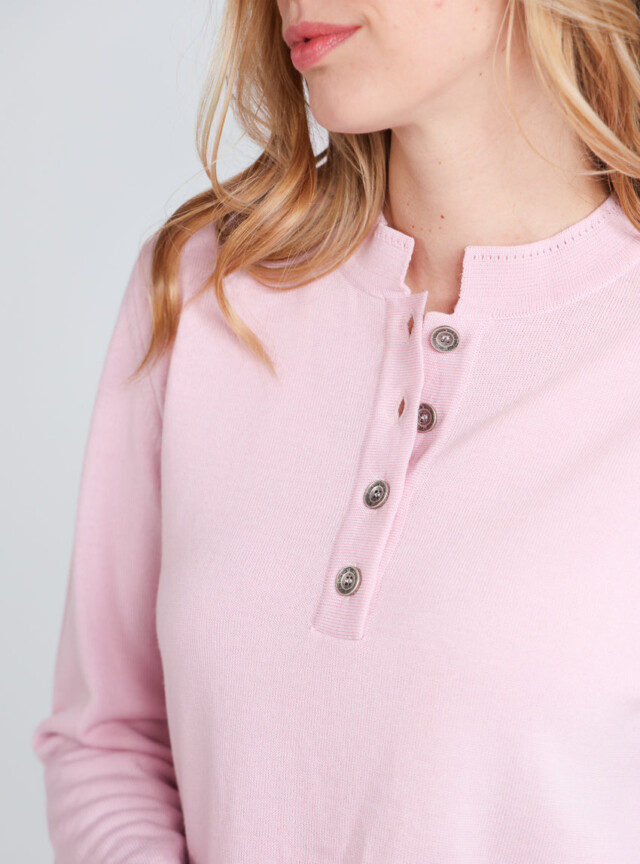 Maison-solfin - Pull femme col montant en laine mérinos Rose léger – 50