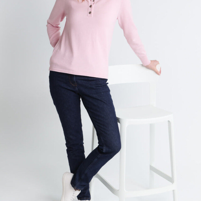 Maison-solfin - Pull femme col montant en laine mérinos Rose léger – 50