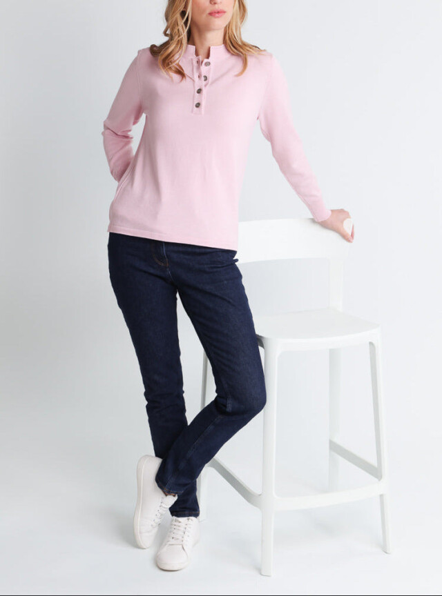 Maison-solfin - Pull femme col montant en laine mérinos Rose léger – 50