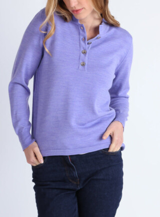 MAISON SOLFIN - Pull femme col montant en laine mérinos Violet Parme