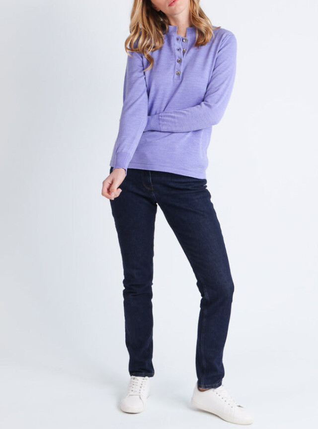 Maison-solfin - Pull femme col montant en laine mérinos Violet Parme – 50