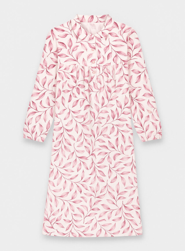 Maison-solfin - Chemise de nuit femme imprimés fleuris en coton feuilles roses – 5
