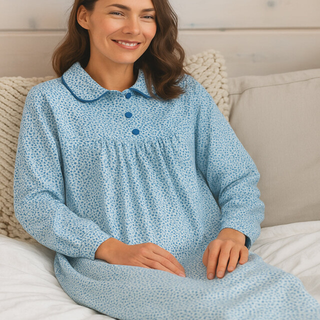 Maison-solfin - Chemise de nuit femme imprimés fleuris en coton pétales bleues – 1
