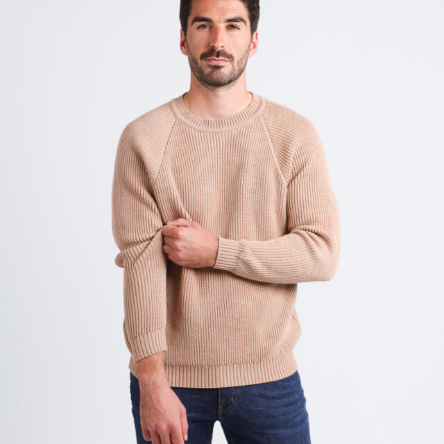 Maison-solfin - Pull homme en laine maille perlée Beige Chaud – 5