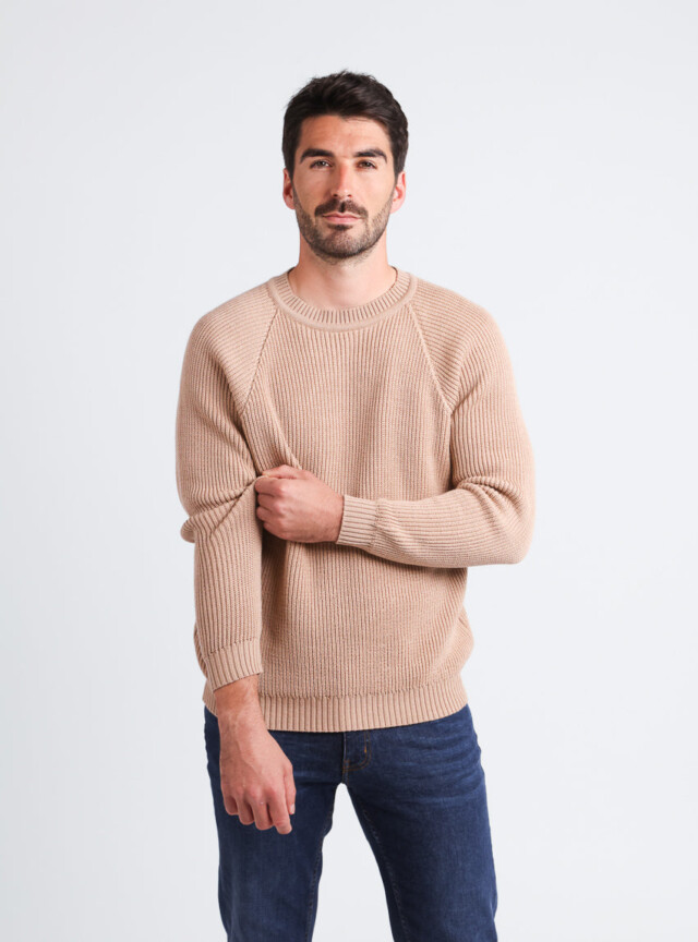 Maison-solfin - Pull homme en laine maille perlée Beige Chaud – 5