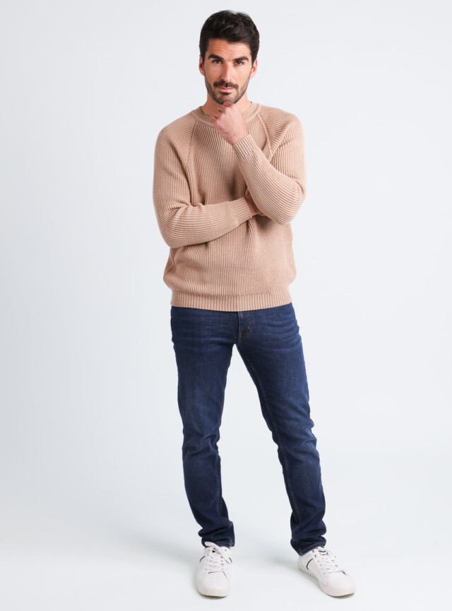 Maison-solfin - Pull homme en laine maille perlée Beige Chaud – 5