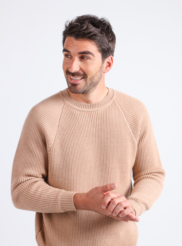 Maison-solfin - Pull homme en laine maille perlée Beige Chaud – 5