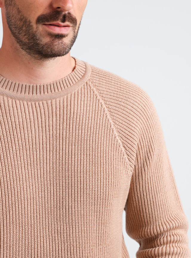 Maison-solfin - Pull homme en laine maille perlée Beige Chaud – 5