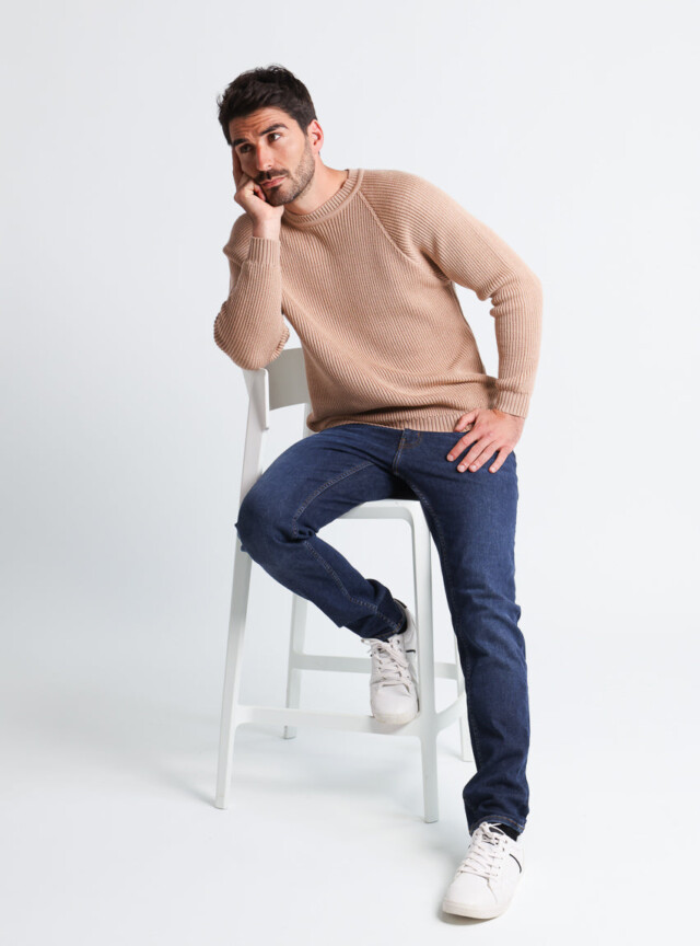 Maison-solfin - Pull homme en laine maille perlée Beige Chaud – 5