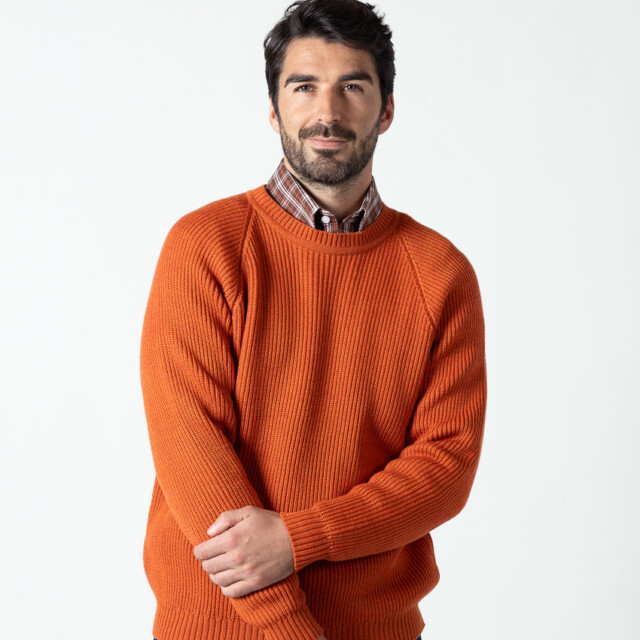 Maison-solfin - Pull homme en laine maille perlée Orange Confite – 6