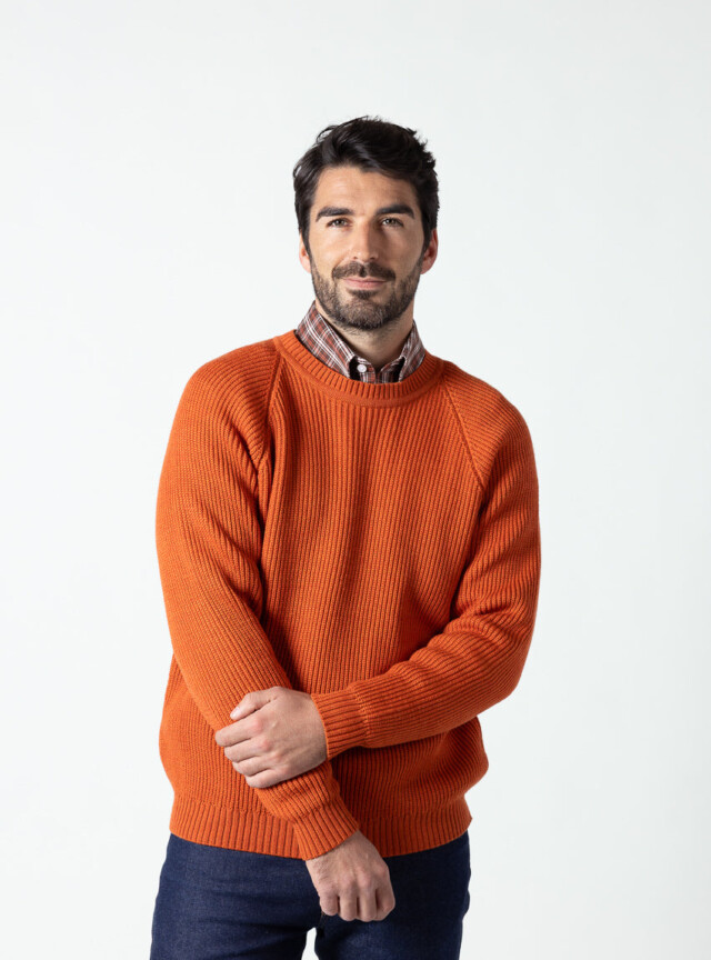 Maison-solfin - Pull homme en laine maille perlée Orange Confite – 6
