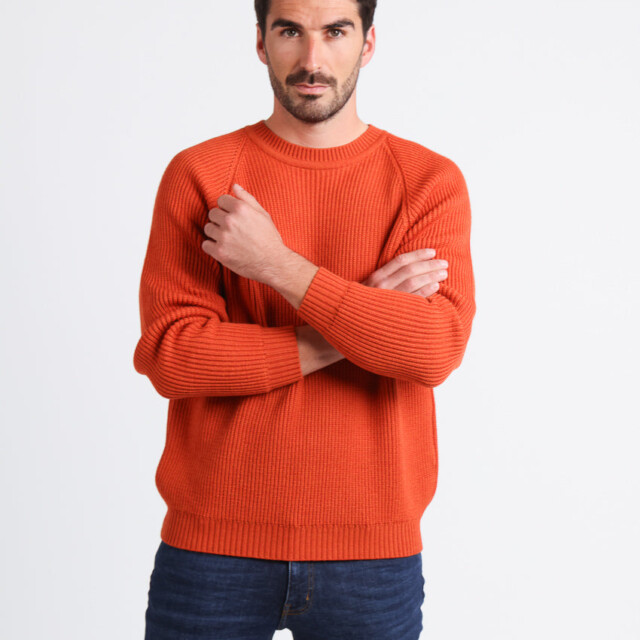 Maison-solfin - Pull homme en laine maille perlée Orange Confite – 6