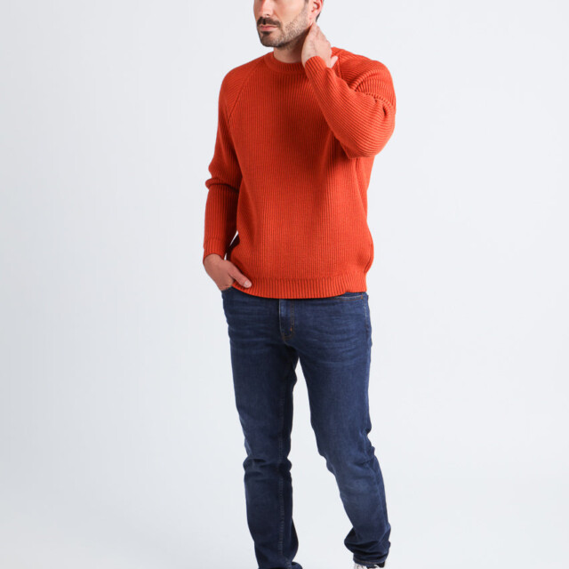 Maison-solfin - Pull homme en laine maille perlée Orange Confite – 6