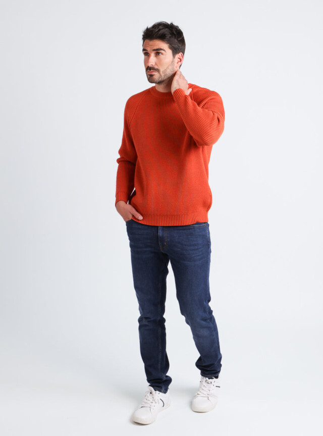 Maison-solfin - Pull homme en laine maille perlée Orange Confite – 6