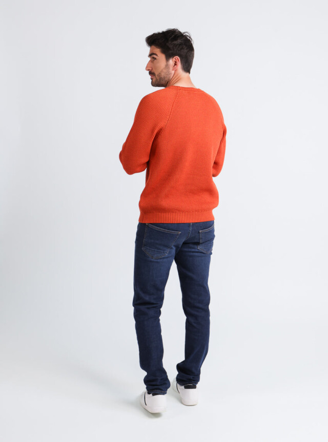 Maison-solfin - Pull homme en laine maille perlée Orange Confite – 6