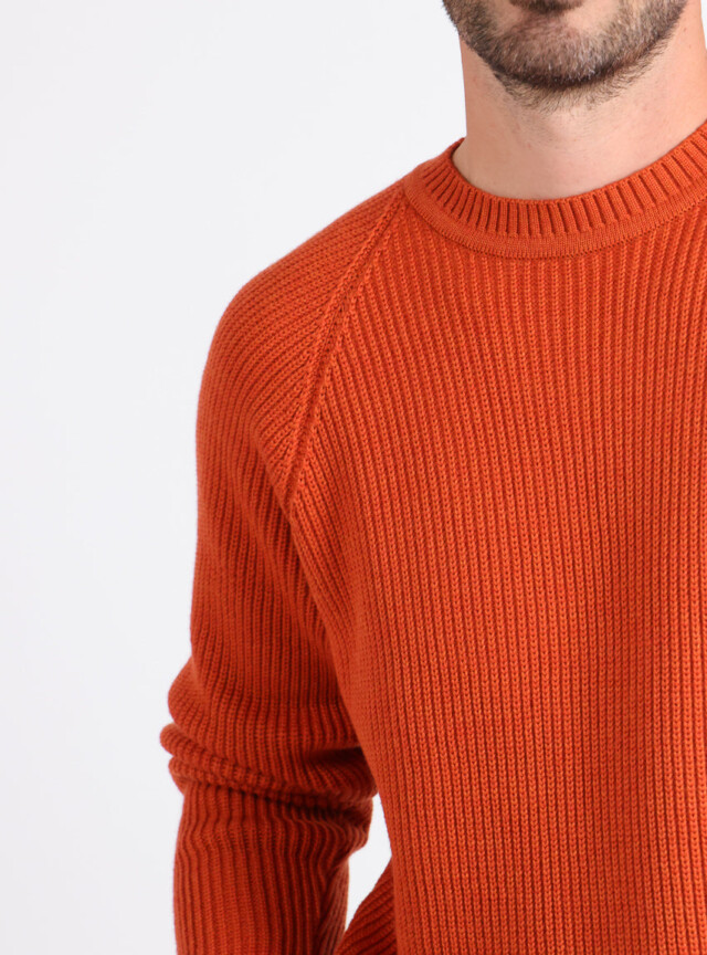 Maison-solfin - Pull homme en laine maille perlée Orange Confite – 6