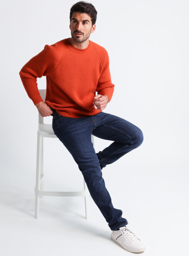 MAISON SOLFIN - Pull homme en laine maille perlée Orange Confite