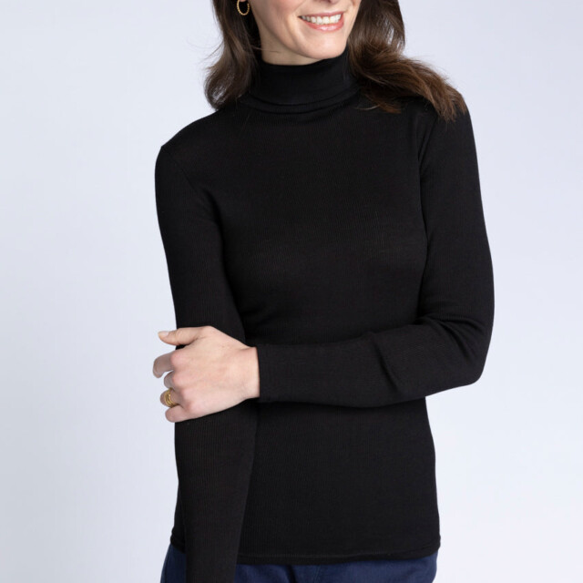 Maison-solfin - Pull femme col roulé laine et soie Noir – 4