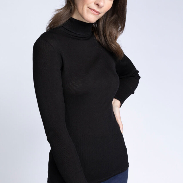 Maison-solfin - Pull femme col roulé laine et soie Noir – 4