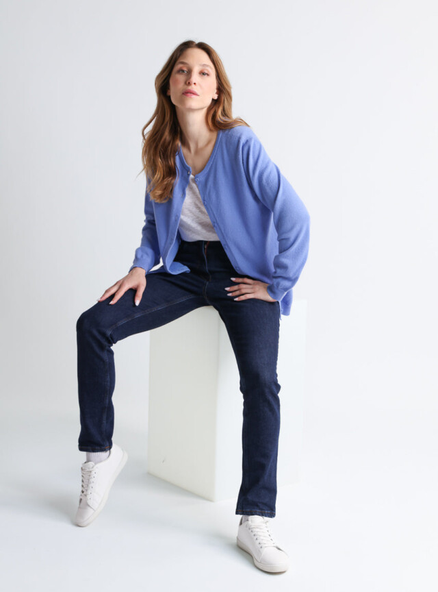 Cardigan femme en cachemire bleu par la marque MAISON SOLFIN MAISON SOLFIN - Cardigan femme en cachemire bleu