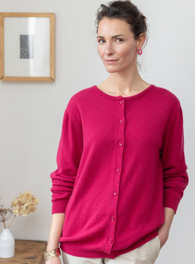 Cardigan femme en cachemire rose par la marque MAISON SOLFIN MAISON SOLFIN - Cardigan femme en cachemire rose