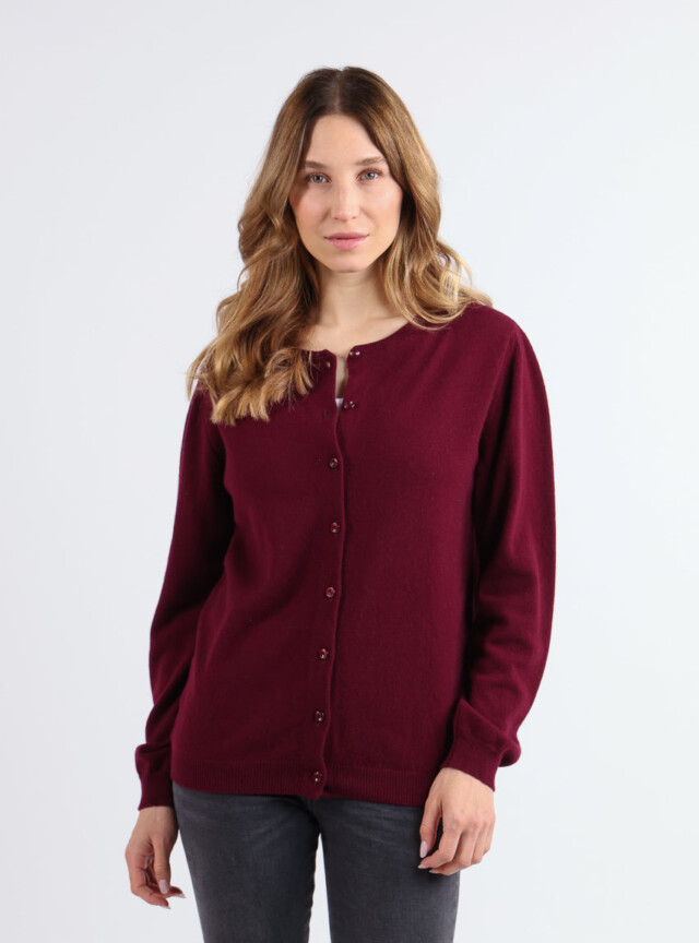 Cardigan femme en cachemire rouge grenat par la marque MAISON SOLFIN MAISON SOLFIN - Cardigan femme en cachemire rouge grenat
