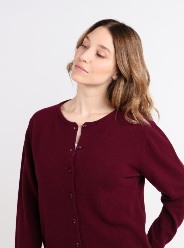 Maison Solfin - Cardigan femme en cachemire rouge grenat – 50
