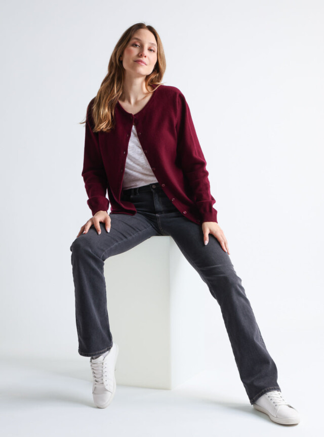 Maison Solfin - Cardigan femme en cachemire rouge grenat – 50