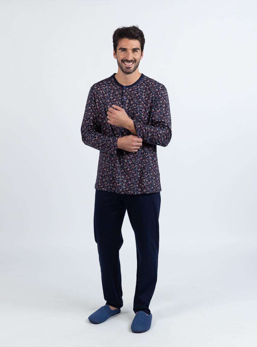 5749 imprime rouge pyjama 1 Maison-solfin - Pyjama homme en coton imprimé feuilles rouges – 6