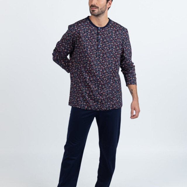 Maison-solfin - Pyjama homme en coton imprimé feuilles rouges – 6