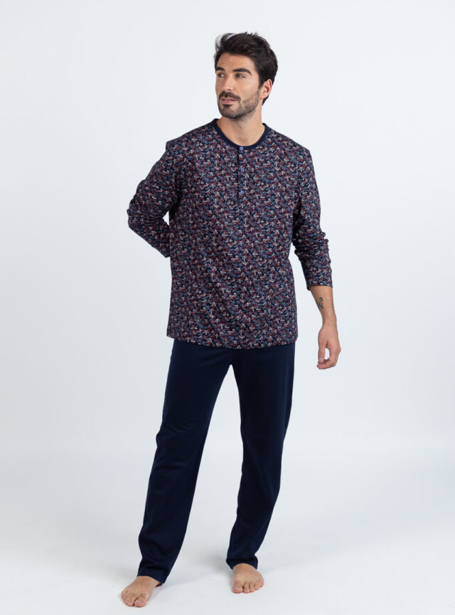 Maison-solfin - Pyjama homme en coton imprimé feuilles rouges – 6