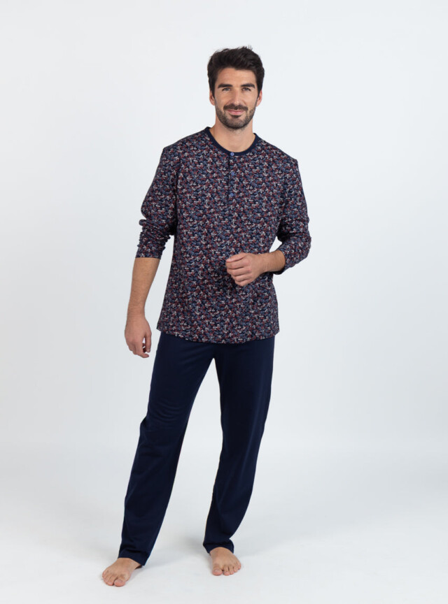 Maison-solfin - Pyjama homme en coton imprimé feuilles rouges – 6