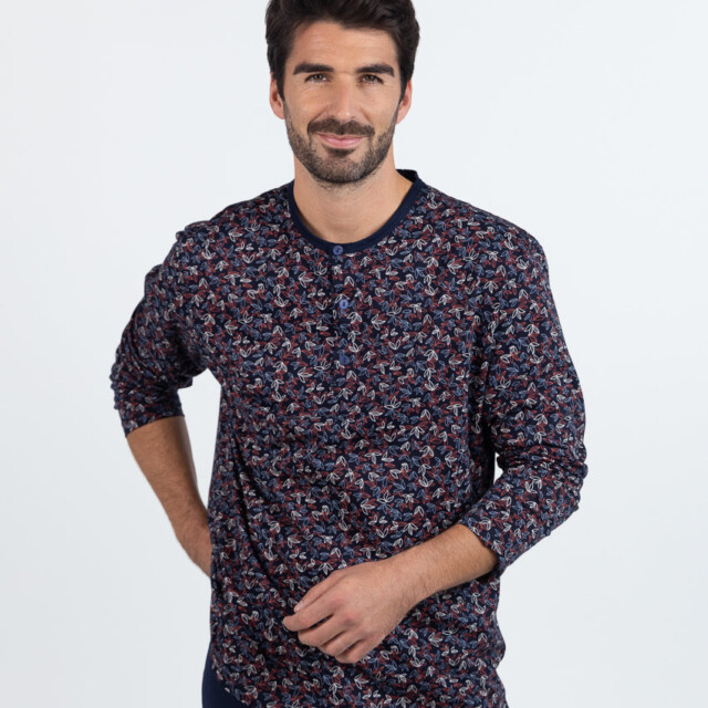 Maison-solfin - Pyjama homme en coton imprimé feuilles rouges – 6