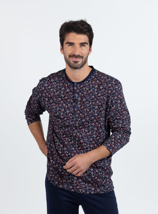 Maison-solfin - Pyjama homme en coton imprimé feuilles rouges – 6