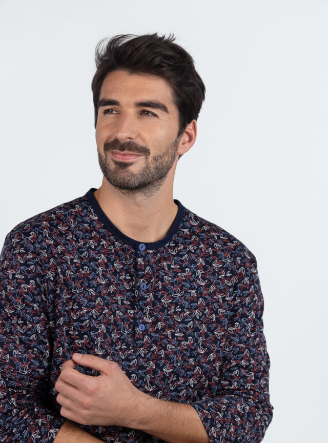 Maison-solfin - Pyjama homme en coton imprimé feuilles rouges – 6