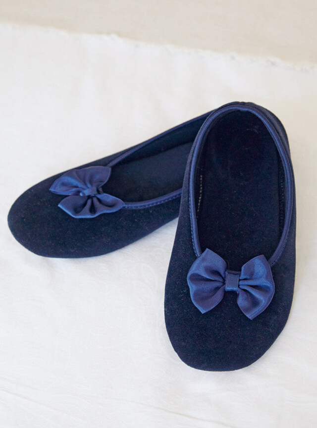 MAISON SOLFIN - Chaussons ballerines femme en coton bleu marine