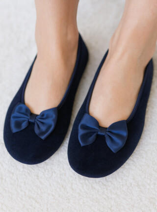 Chaussons ballerines femme en coton bleu marine par la marque MAISON SOLFIN MAISON SOLFIN - Chaussons ballerines femme en coton bleu marine