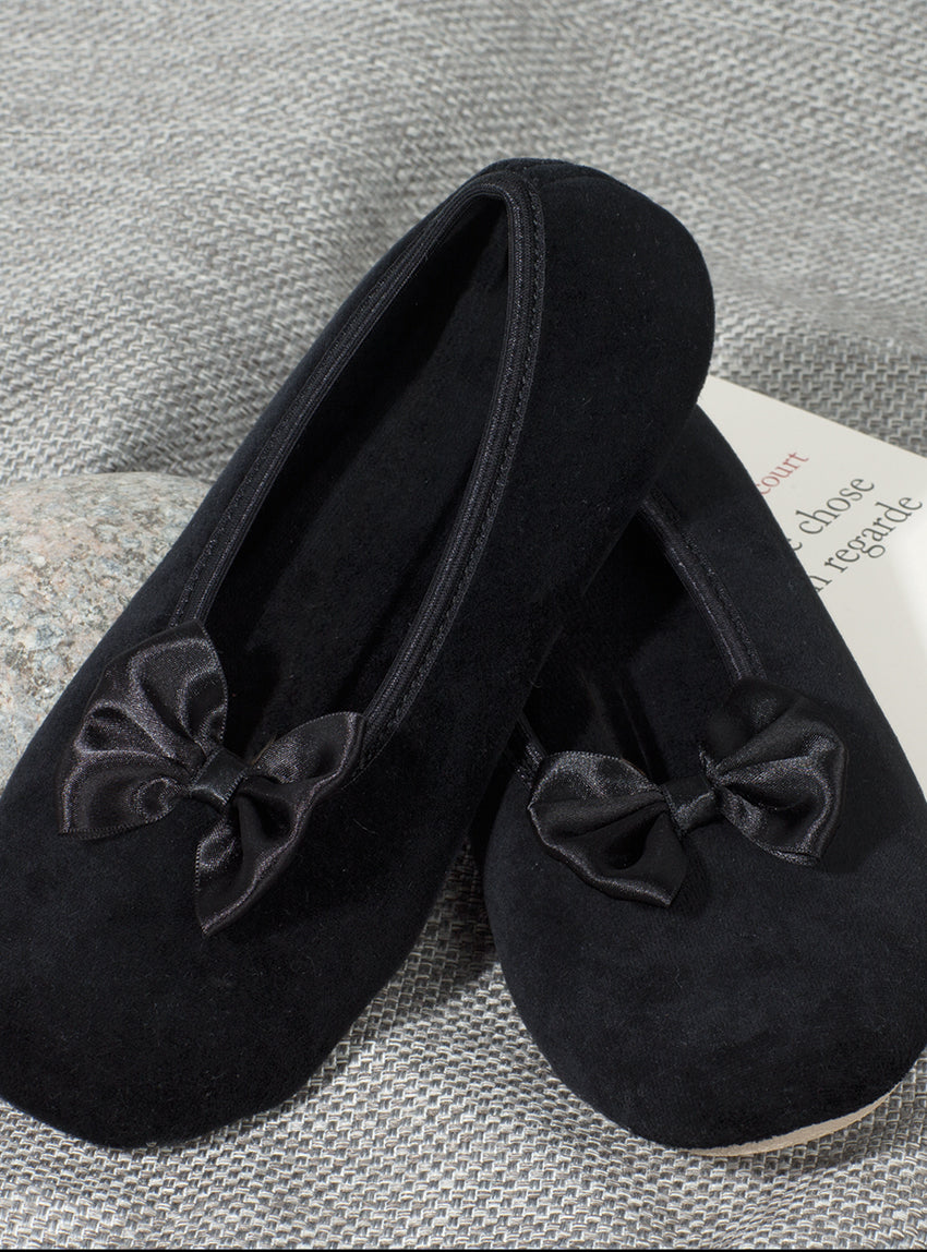 5845 NOI 3 ballerines femme coton noir Maison-solfin - Chaussons ballerines femme en coton noir – 41/42