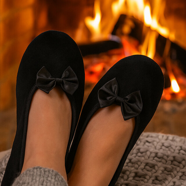 Maison-solfin - Chaussons ballerines femme en coton noir – 41/42