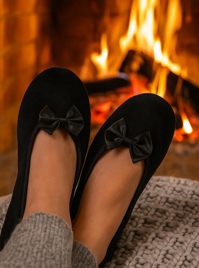 Maison-solfin - Chaussons ballerines femme en coton noir – 41/42