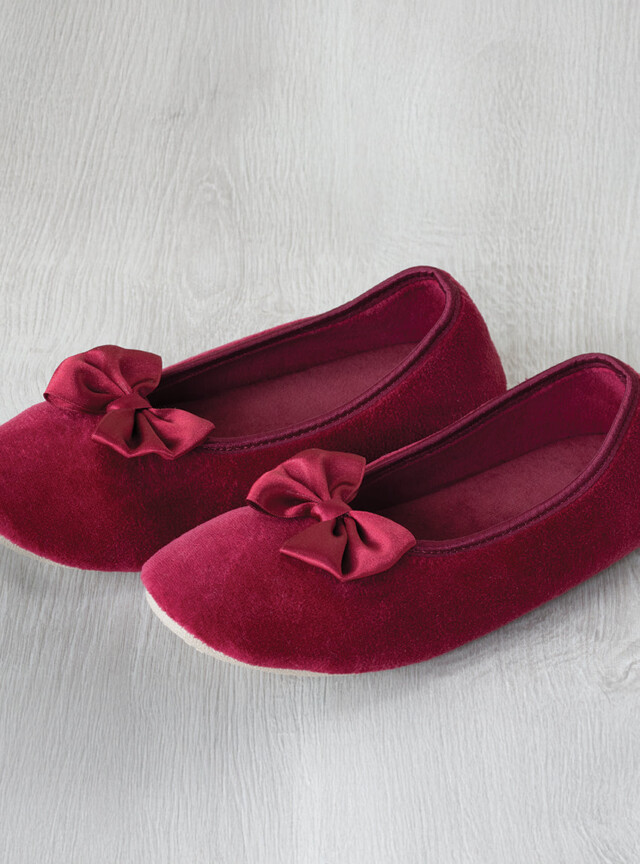 Maison-solfin - Chaussons ballerines femme en coton rouge bordeaux – 41/42
