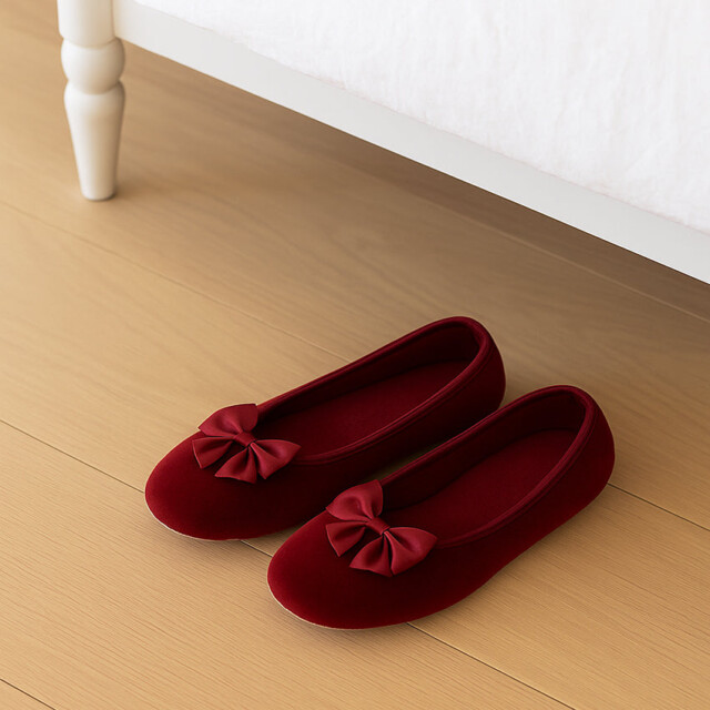 Maison-solfin - Chaussons ballerines femme en coton rouge bordeaux – 41/42