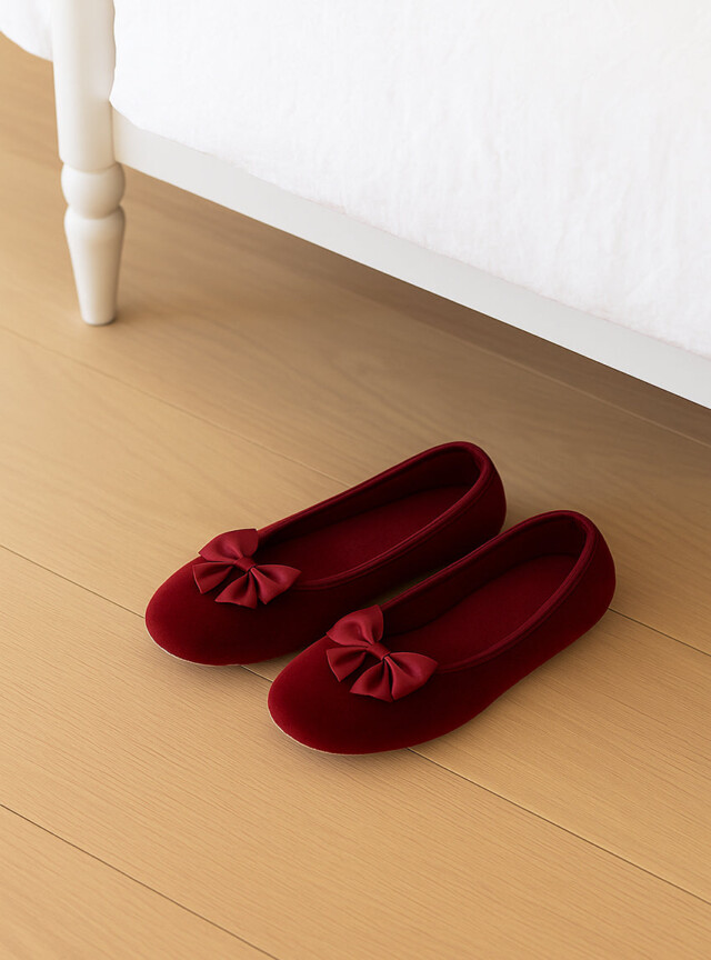 Maison-solfin - Chaussons ballerines femme en coton rouge bordeaux – 41/42